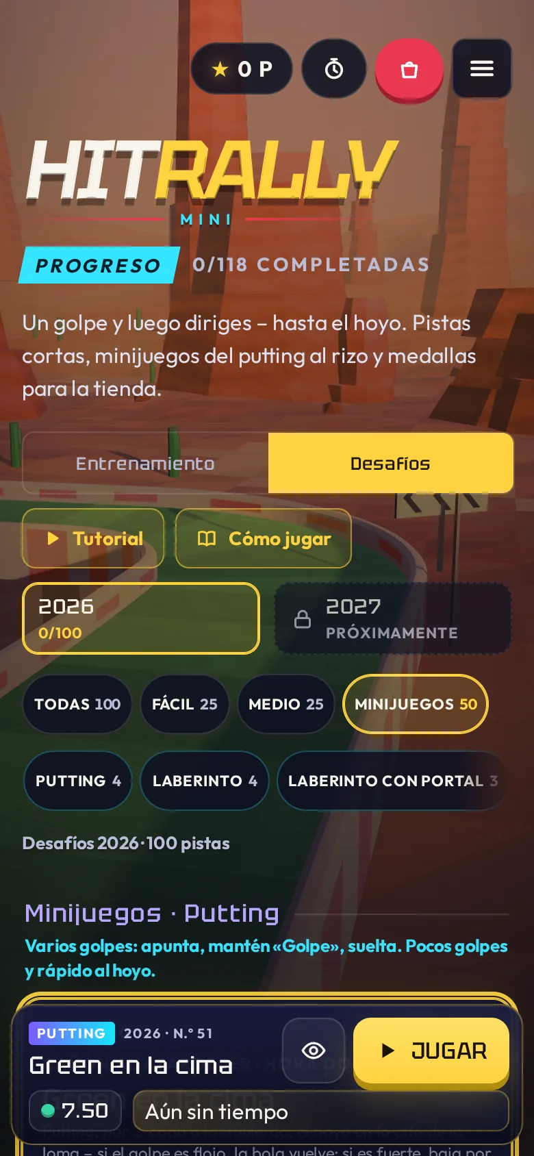 HitRally Mini en el móvil con el catálogo de minijuegos
