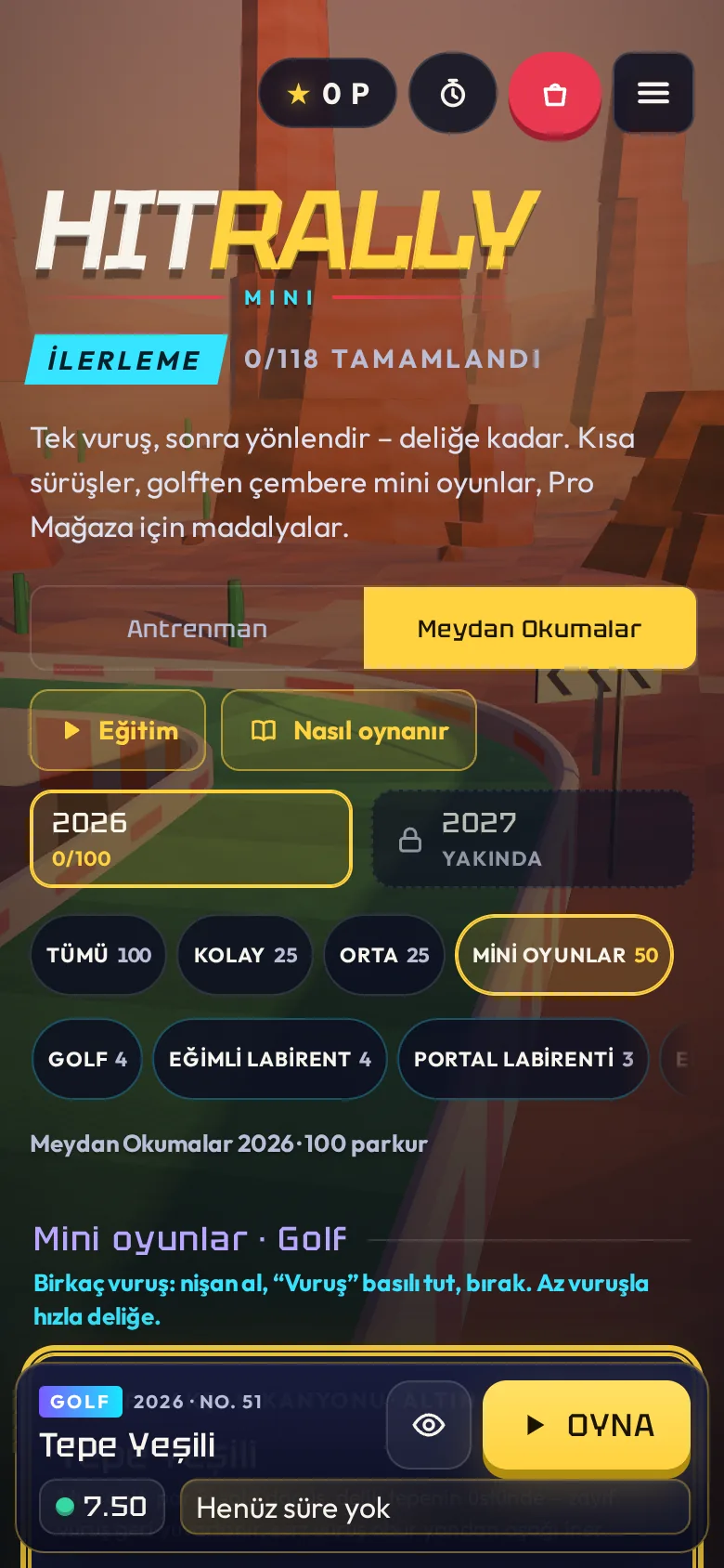 Telefonda HitRally Mini mini oyun kataloğu
