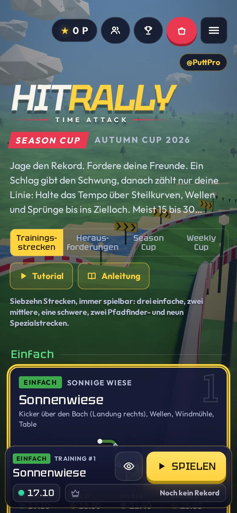 HitRally: Time Attack auf dem Handy mit dem Streckenmenü
