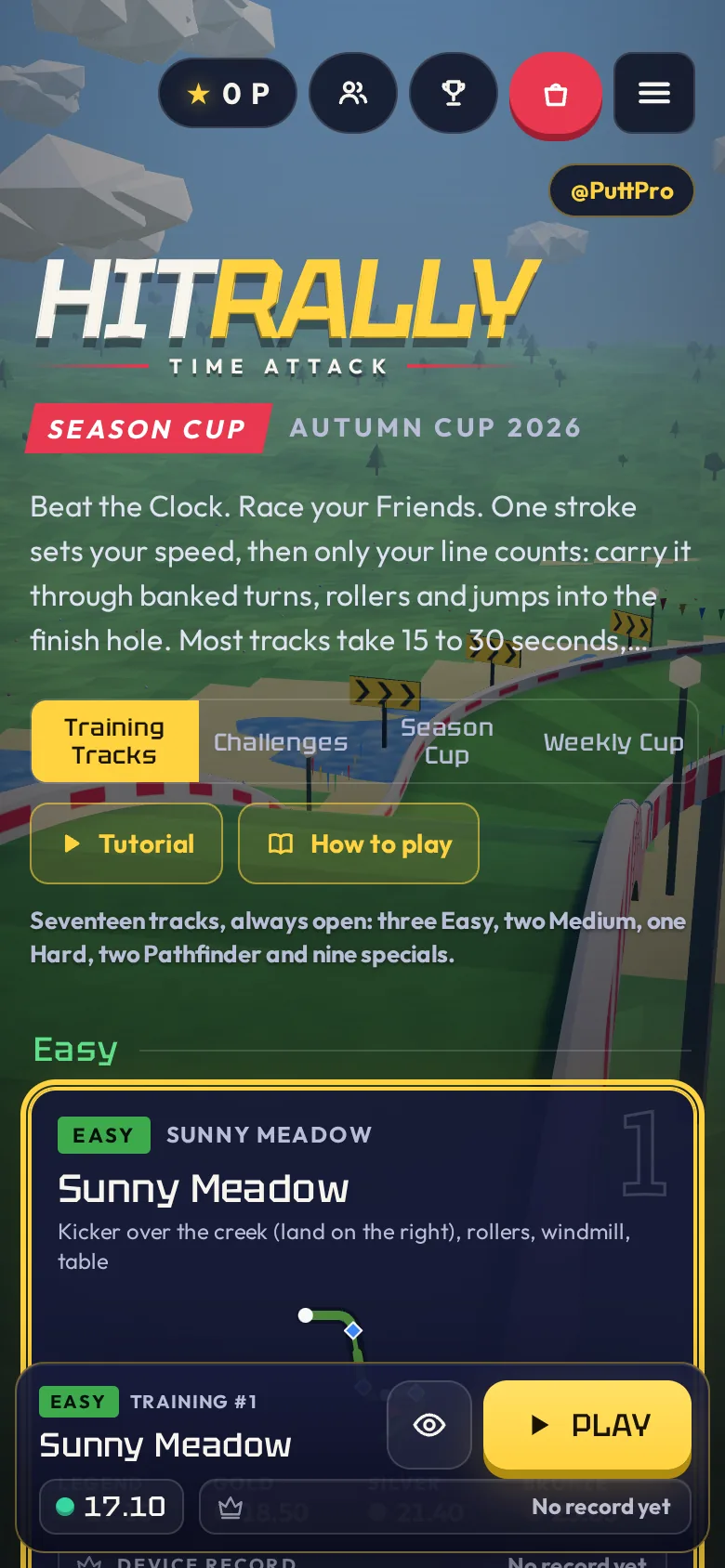 HitRally: Time Attack on a phone showing the track menu