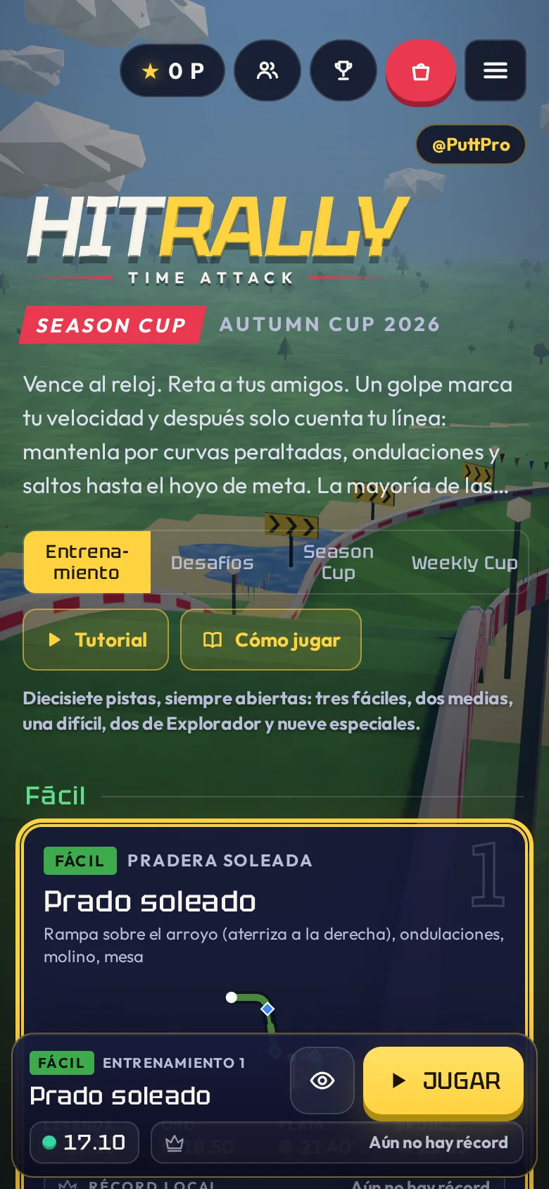 HitRally: Time Attack en el móvil con el menú de pistas