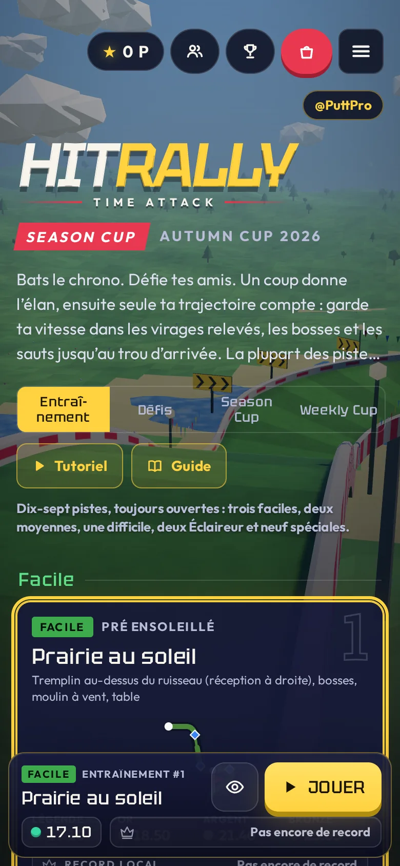 HitRally: Time Attack sur smartphone avec le menu des pistes
