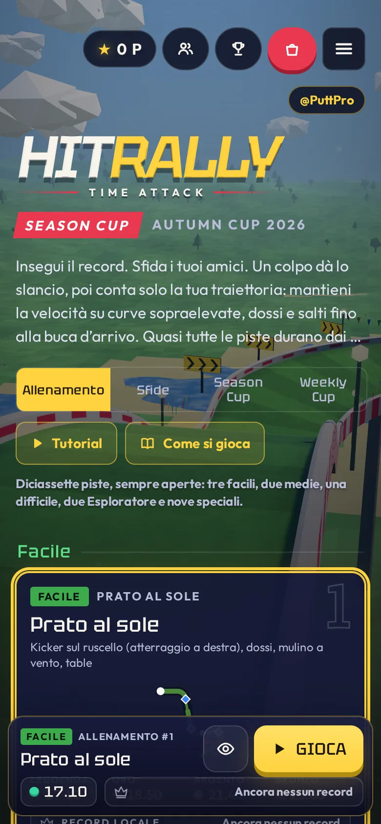 HitRally: Time Attack sullo smartphone con il menu delle piste