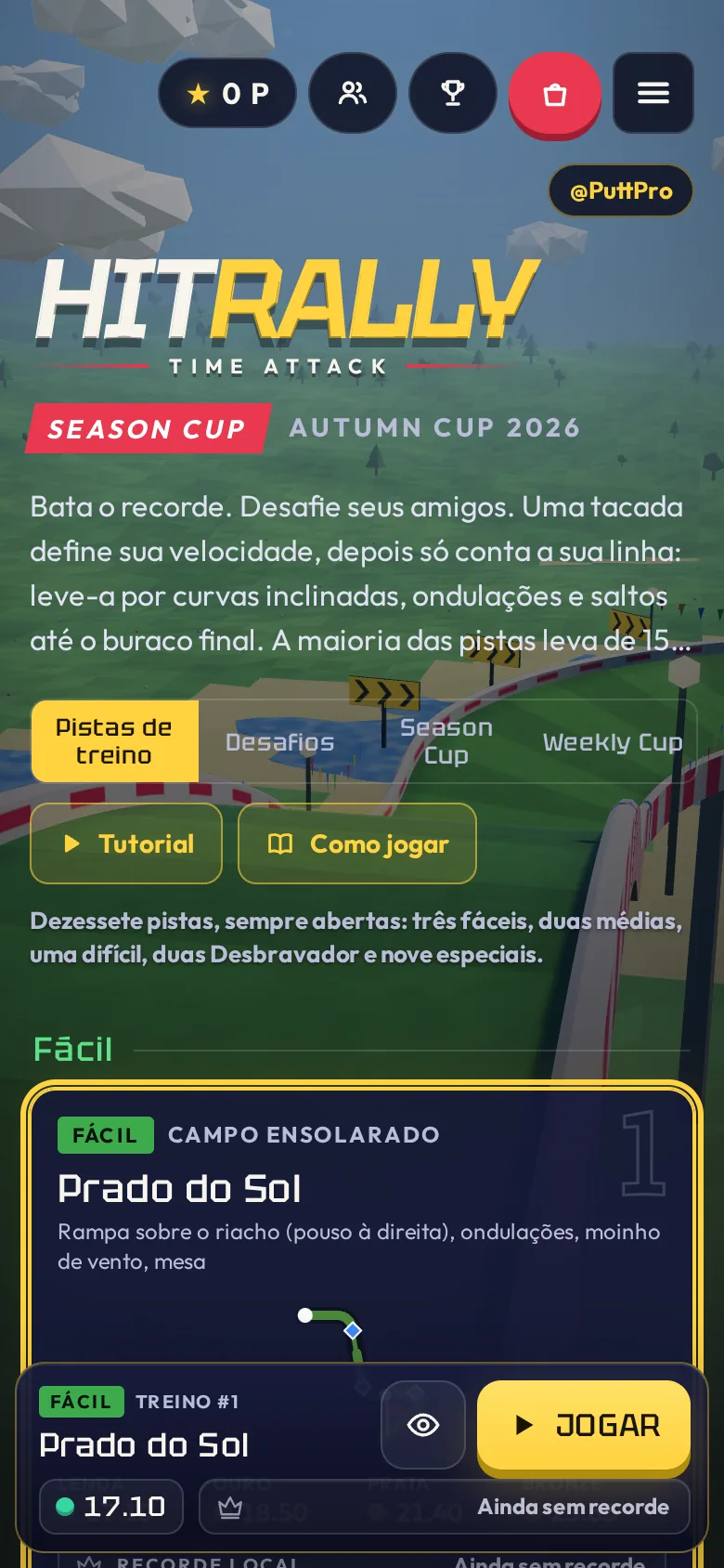 HitRally: Time Attack no celular com o menu de pistas